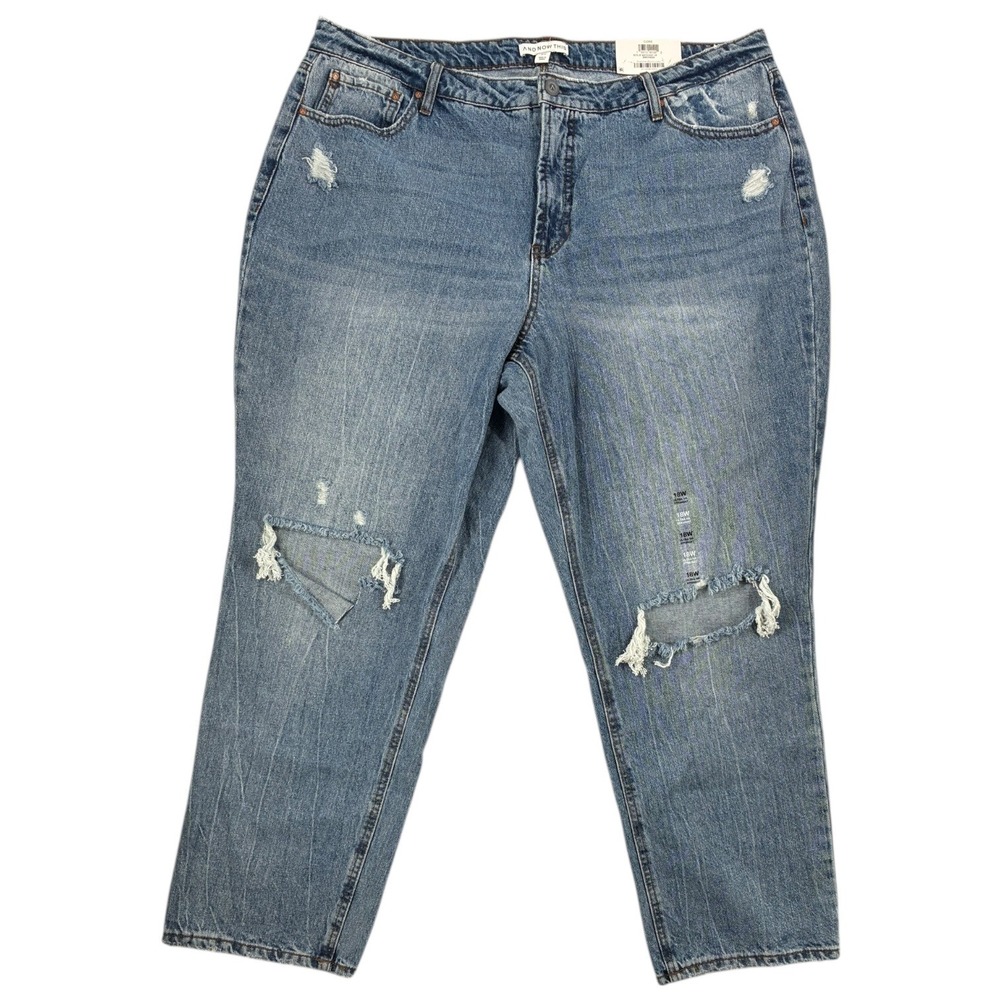 AND NOW THIS Plus 18W Ultra High Rise Straight Leg Ripped Jeans NWT 100% Cotton